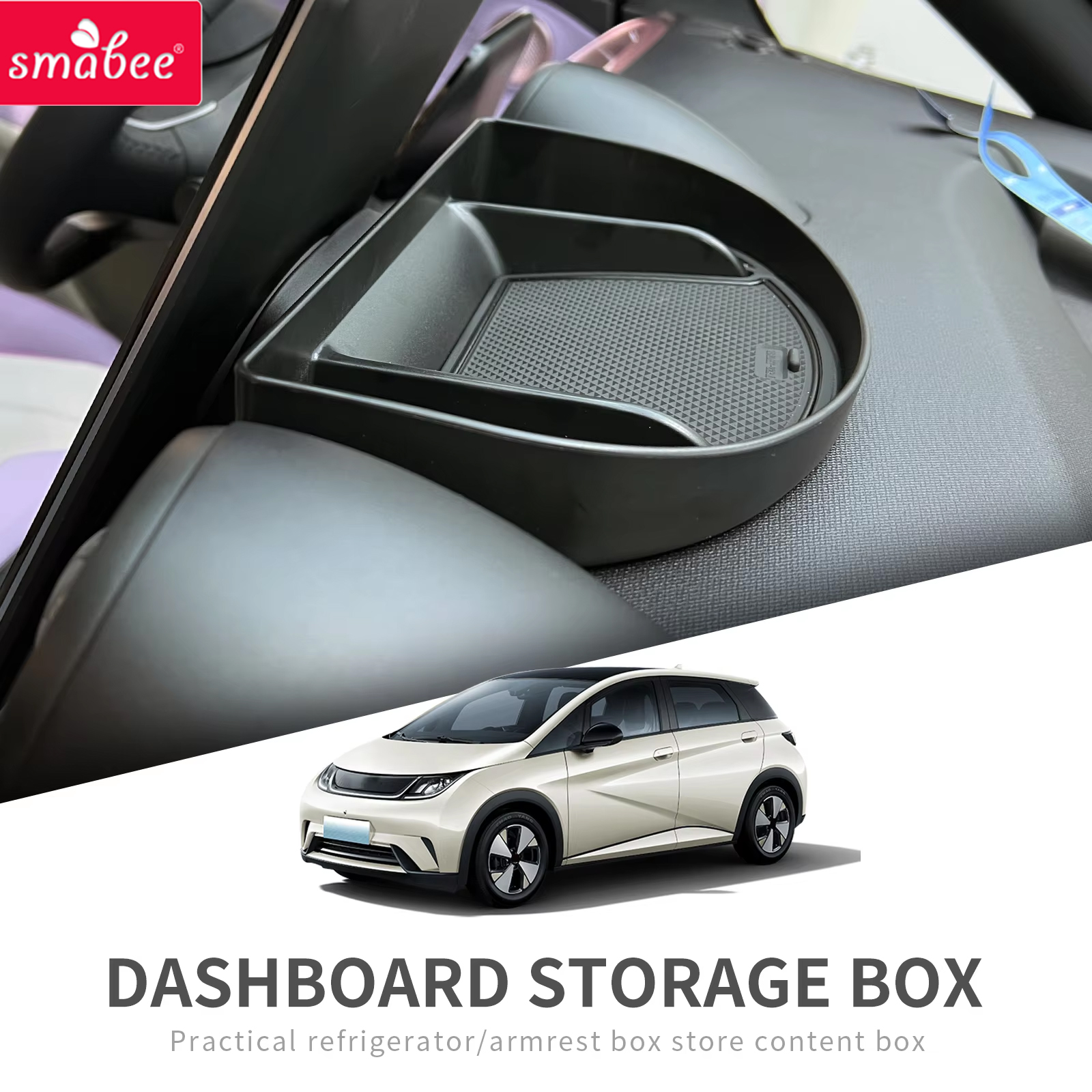 Smabee untuk BYD Dolphin (tidak cocok untuk Dolphin Mini/Surf) Kotak Penyimpanan Dasbor Konsol Tengah Baki Tersembunyi di Belakang Layar Aksesoris