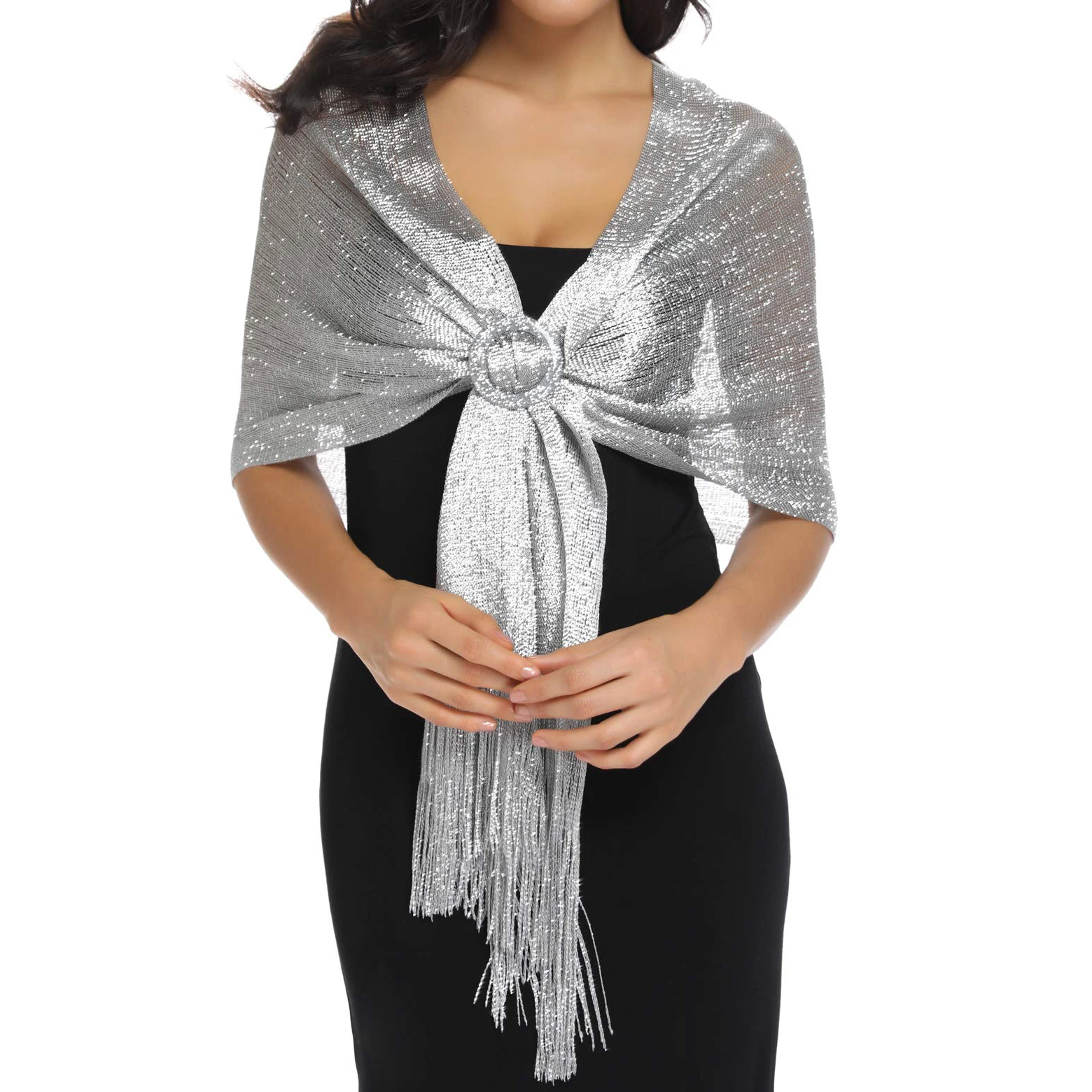 Ouro prata seda xale camisas para mulheres lenço plano noiva dama de honra bola longa borla festa de noite vestido de casamento túnicas casuais