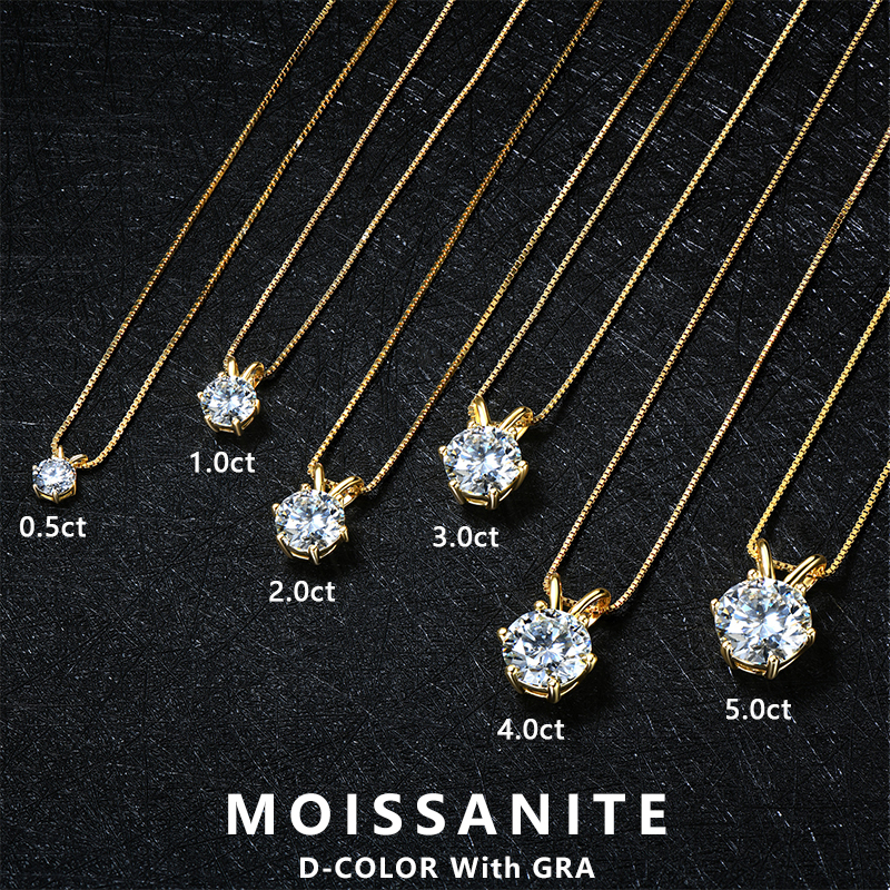 Lnngy 0,5 ct-5 ct Moissanit Anhänger Halskette mit Zertifikat für Frauen Original echte 925 Silber Kette Solitaire Drop Halsketten