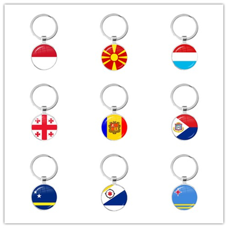 Mco, macedónio, luxemburgo, geórgia, andorra, eilandgebied sint maarten, curaçao, bonaire, aruba nação chaveiro de vidro