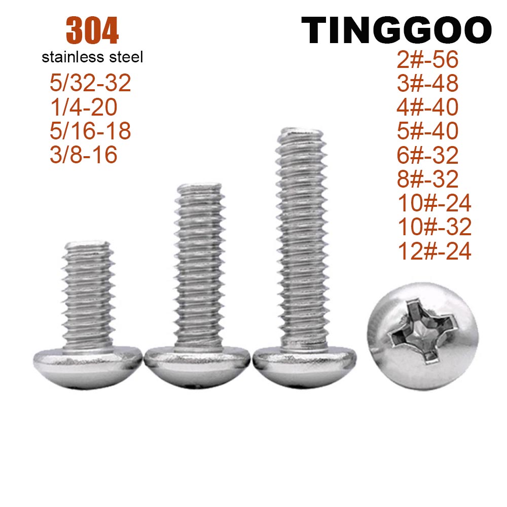 5/50 шт UNC/UNF 2 3 4 5 #   6 8 #   10 #   12 #   5/32-32 1/4-20 5/16-18 3/8-16 Болт из нержавеющей стали 304 с крестообразным шлицем и полукруглой головкой