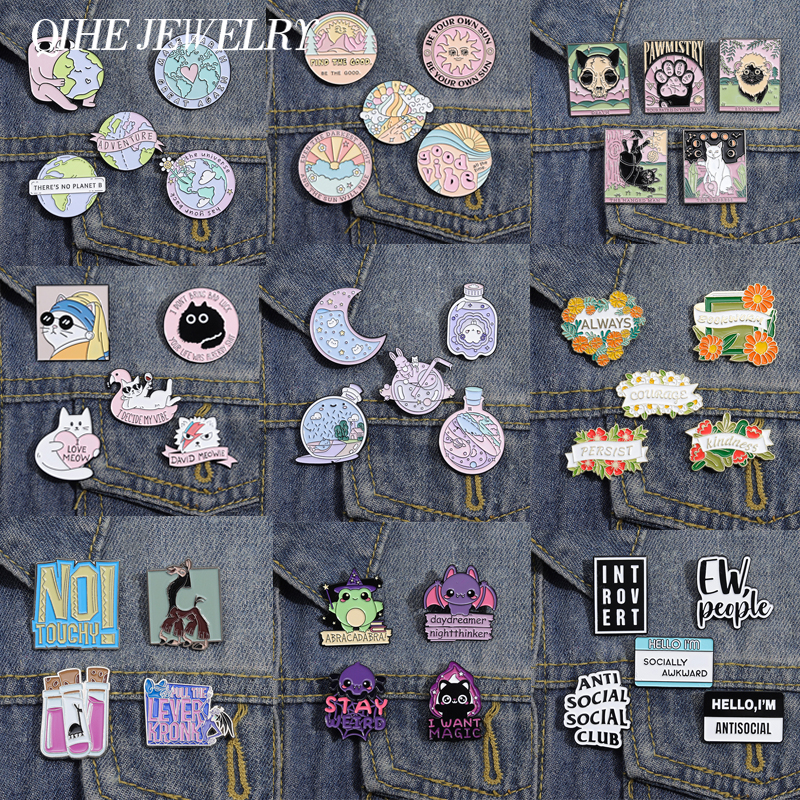 4-5 pçs/set colorido engraçado esmalte pino bonito legal gato morcego sol flor emblema decorativo mochila roupas lapela broche jóias presentes