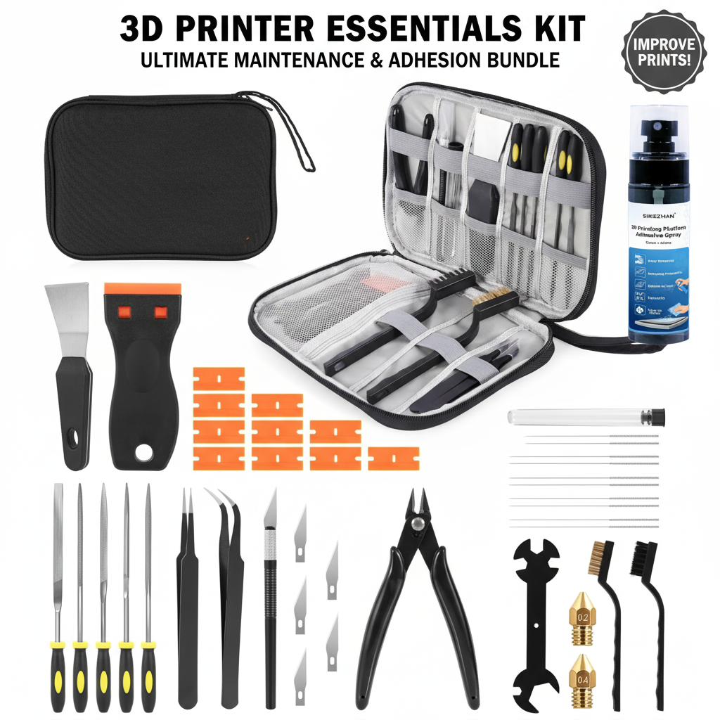 40Pcs 3D Printer Tool Kit & Bed Glue Spray: FDM/SLA Cleaning Finishing + Anti-Warp Adhesive for PLA ABS PETG TPU, No Residue