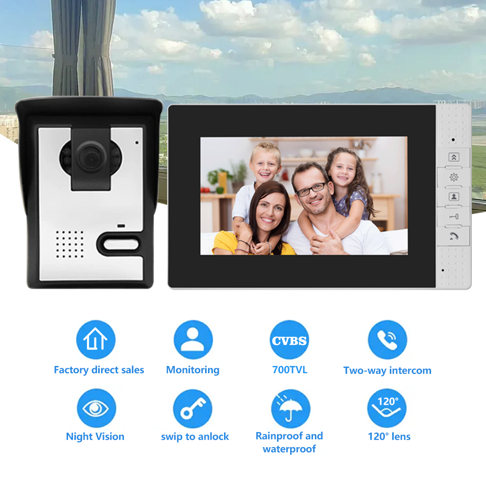 7-Inch HD Four-line Villa Video Intercom Doorbell Private Home Intercom Infrared Night Vision Motion Detection Video Doorbell