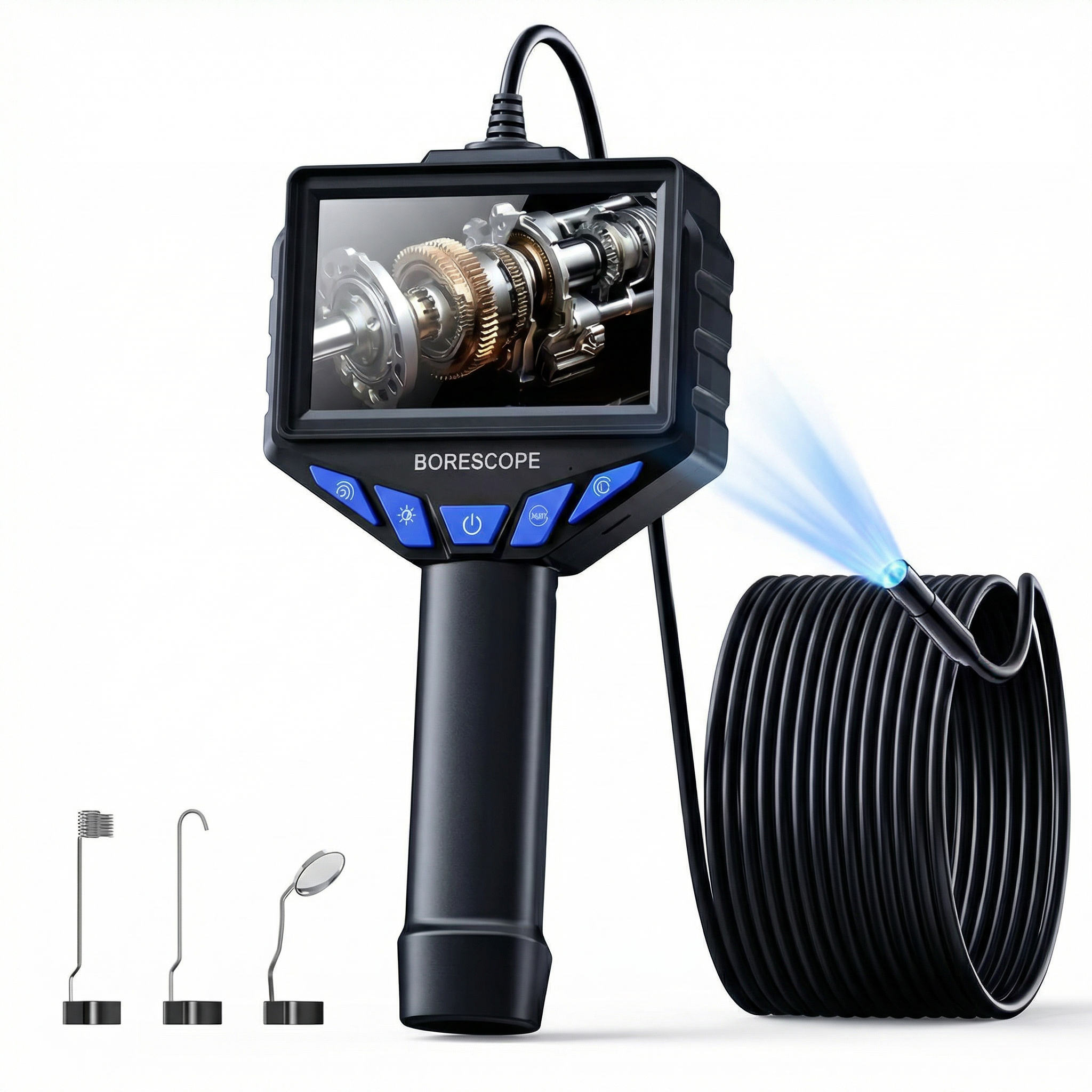 Cámara Endoscópica Industrial HD 1080P con Pantalla IPS de 4.3'', Lente Simple/Doble de 8mm, Boroscopio Impermeable IP67 para Tuberías, Alcantarillado y Automóviles