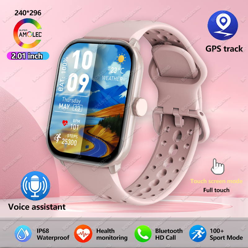 Inteligentny zegarek GPS 2026 z ekranem AMOLED Ultra HD 2.01 cala, śledzeniem ruchu, pomiarem tętna, funkcją połączeń Bluetooth.