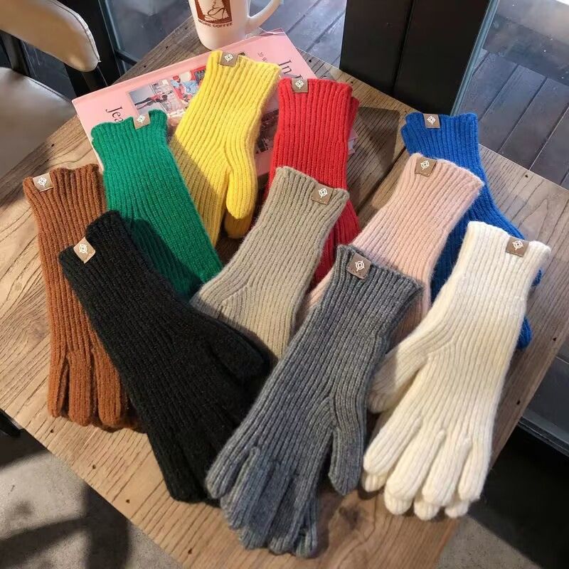 Nuevo estilo lindo largo Color sólido etiqueta tejida guantes para niñas pantalla táctil sin dedos Anti-frío Otoño Invierno ins Y2K
