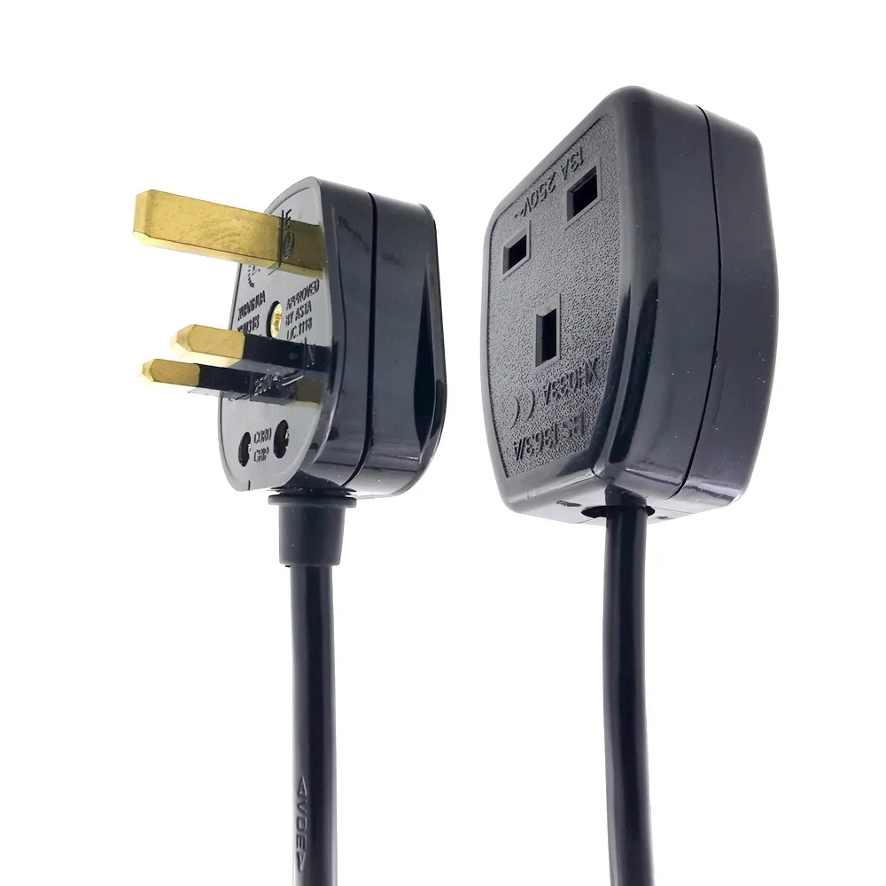 Kabel Daya Ekstensi 10M UK 3 CABANG, Steker Jantan IEC UK Ke Stopkontak Wanita Kabel Daya Singapura HongKong Diperpanjang
