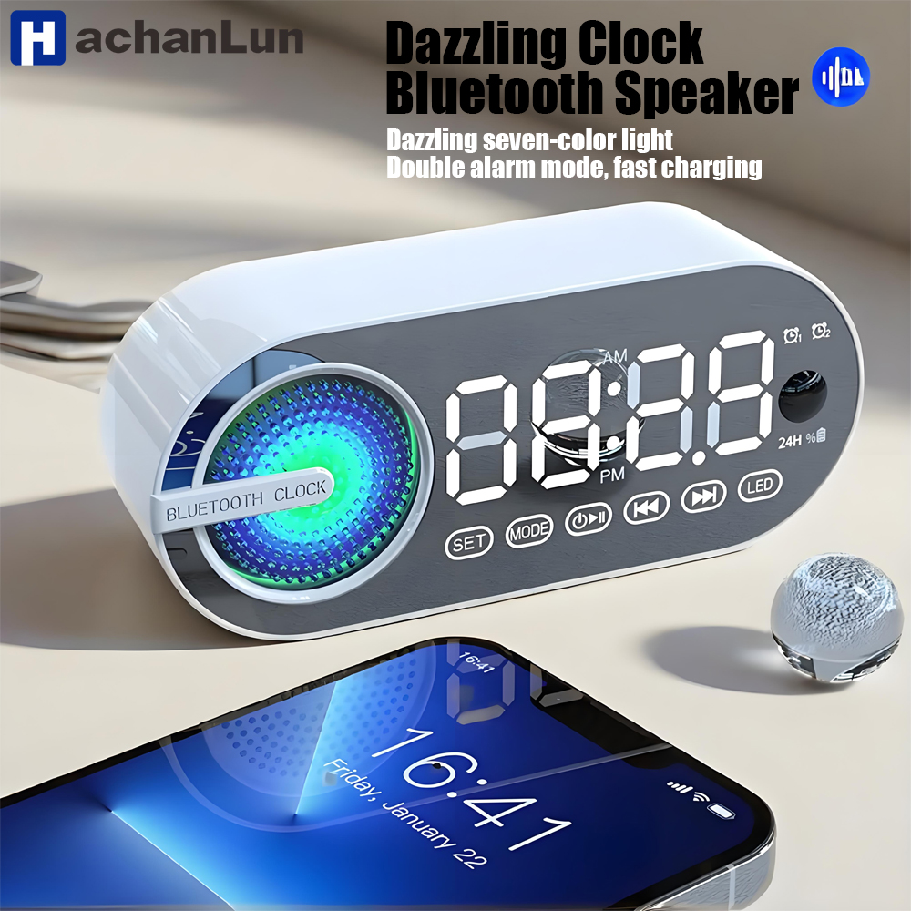 Bluetooth Stille draadloze luidspreker Wekker RGB TWS USB LED-spiegel Digitale klok FM Groot display Woonkamer Kantoordecoratie