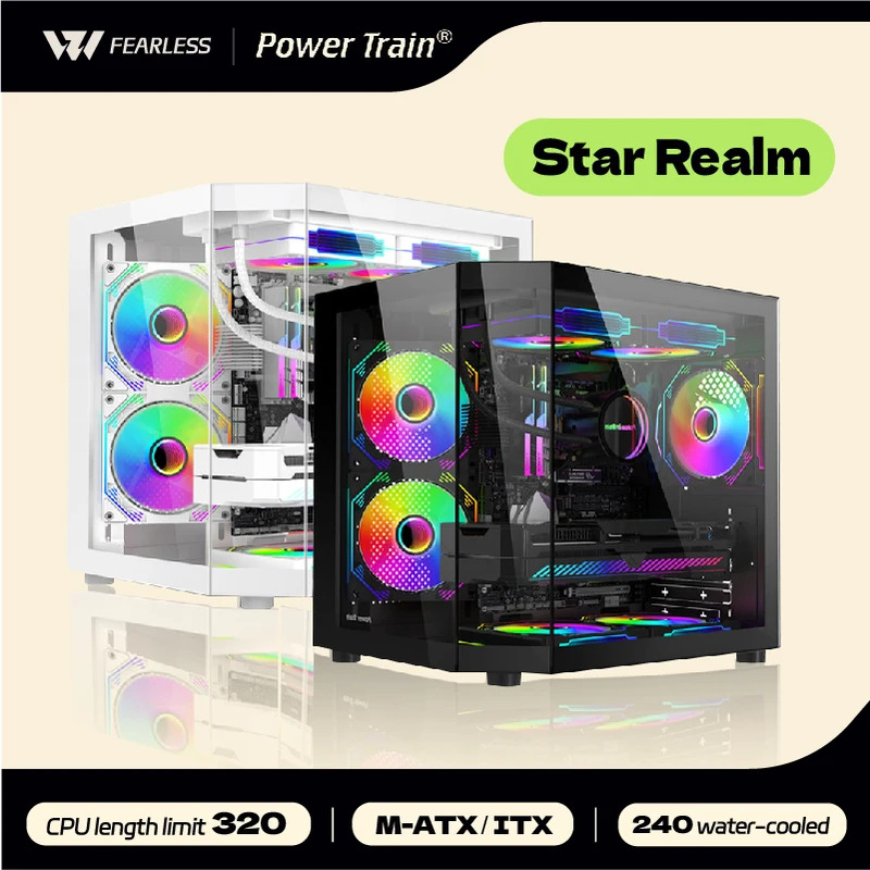パワートレインスターレルム M-ATX デスクトップケース三面ガラスパノラマシービュールーム柱なし 240 水冷 PC シャーシ