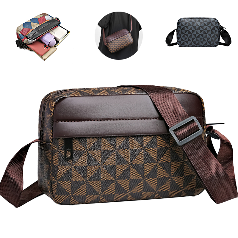 Casual zakelijke schoudertas voor heren Pu lederen tas Crossbodytassen met brede band Vierkante geruite designer mannelijke sling bags
