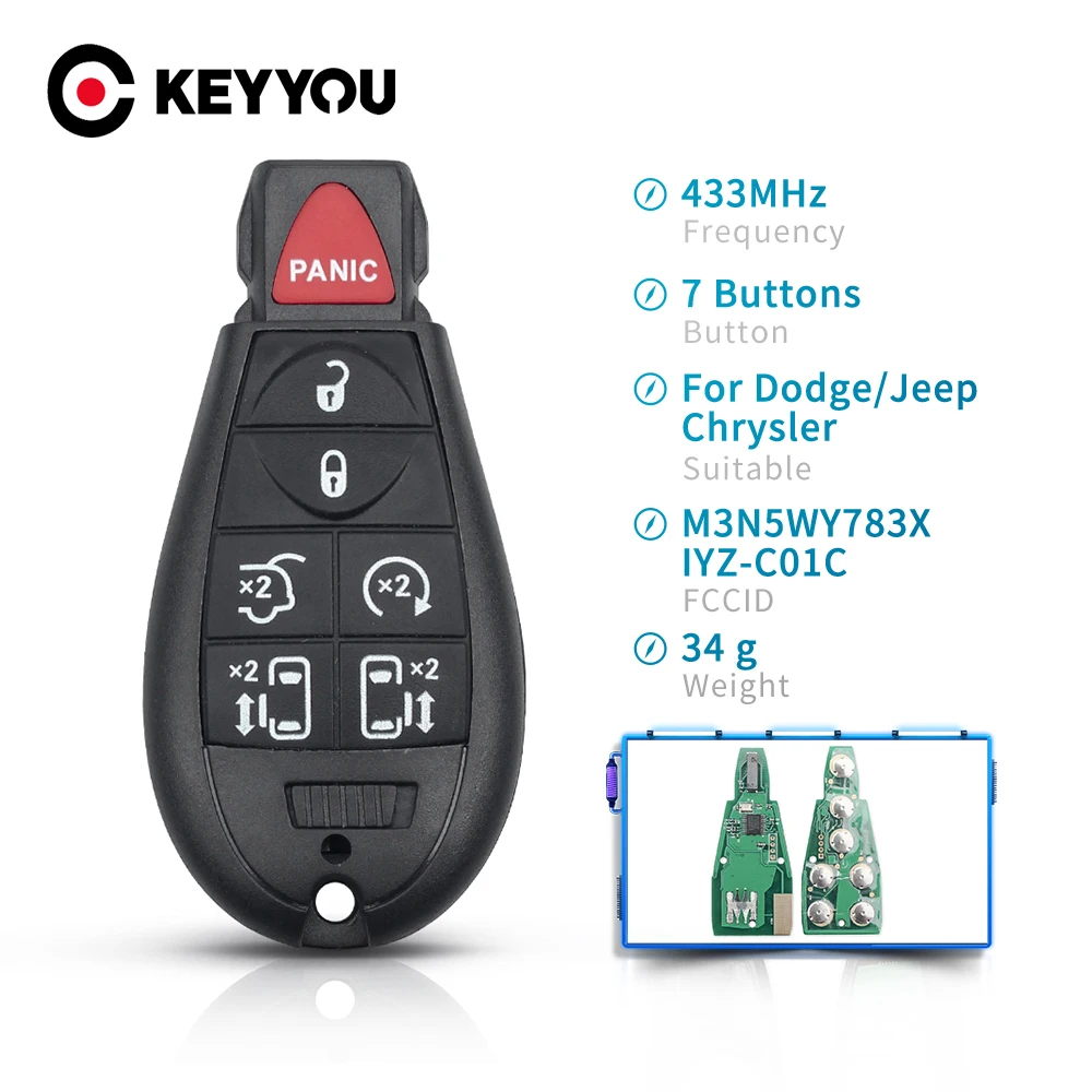 KEYYOU 7 6 + 1 botones llave de Control remoto de coche M3N5WY783X IYZ-C01C Fob 433Mhz para Dodge Caravan Chrysler Jeep Town & Country