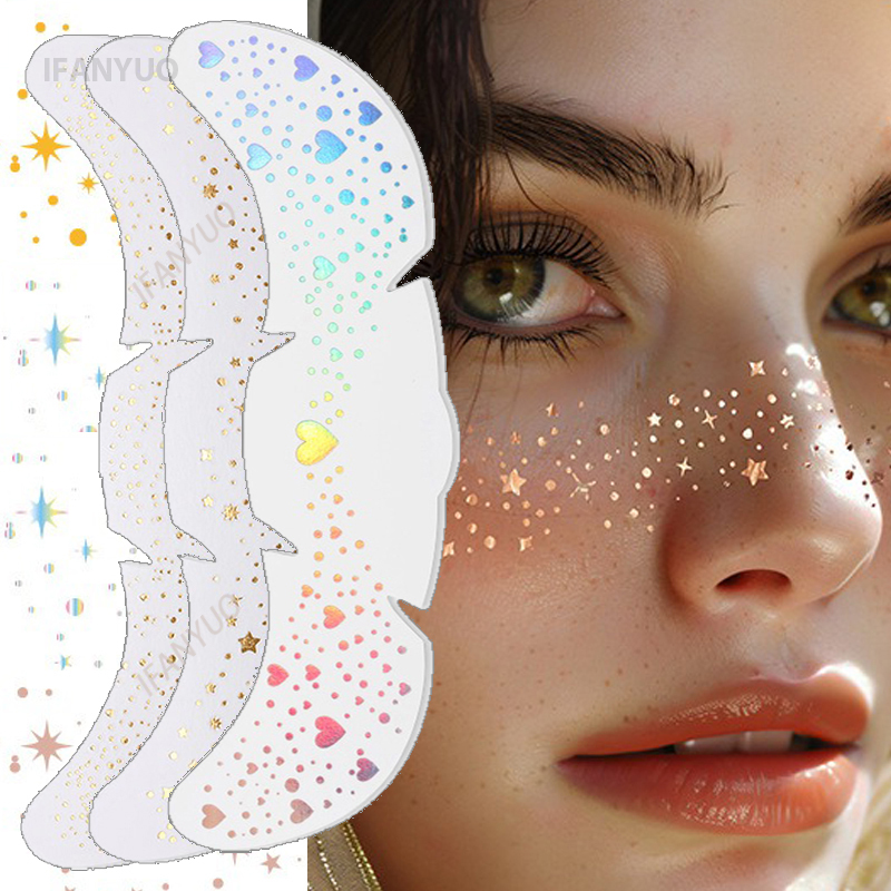 6 stks Metallic Straling Gouden Zilver Nep Sproeten Tijdelijke Tattoo Stickers Hot Stamping Sproeten Make-up Patches Gezichtsmake-up