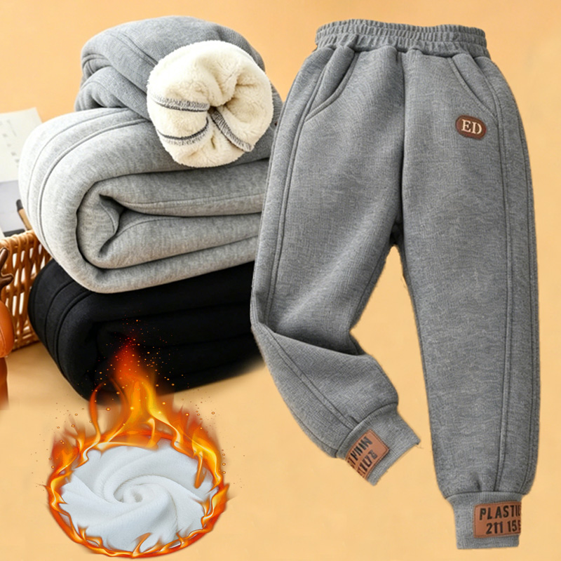 Pantalones Cálidos y Gruesos para Niños, Pantalones Deportivos de Felpa y Algodón para Invierno, Pantalones Casuales de Forro Polar para Adolescentes, Ropa Abrigada para Niños