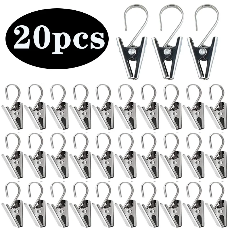 Clips de cortina de acero inoxidable de 20 piezas con gancho, Clips de gancho para cortina de ventana resistentes y duraderos, accesorios de decoración para cortinas de ventana del hogar