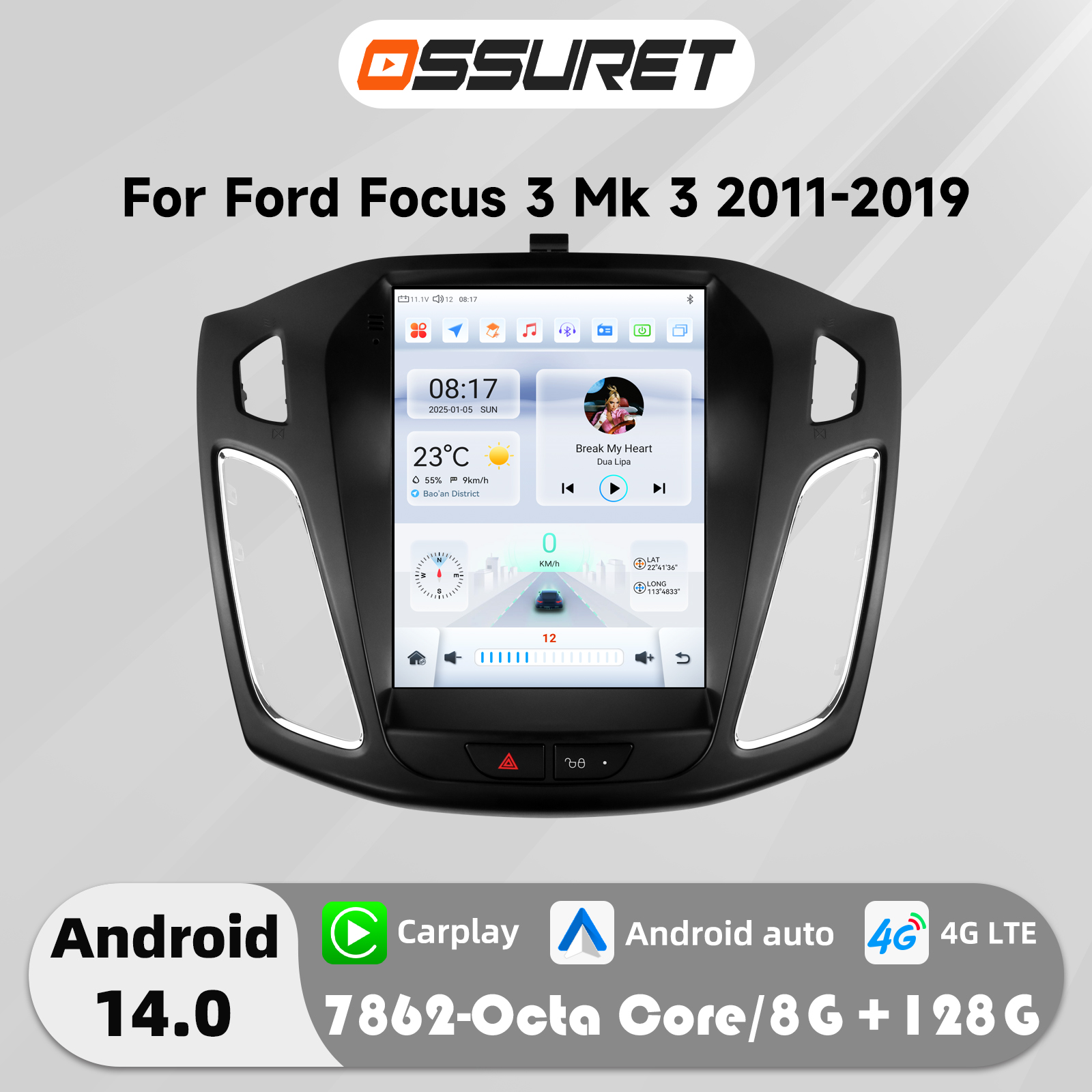 9,7 "7862 Carplay Android 13 Auto radio de coche para Ford Focus 3 MK 3 2011-2019 reproductor Multimedia GPS navi estéreo 4G pantalla unidad principal