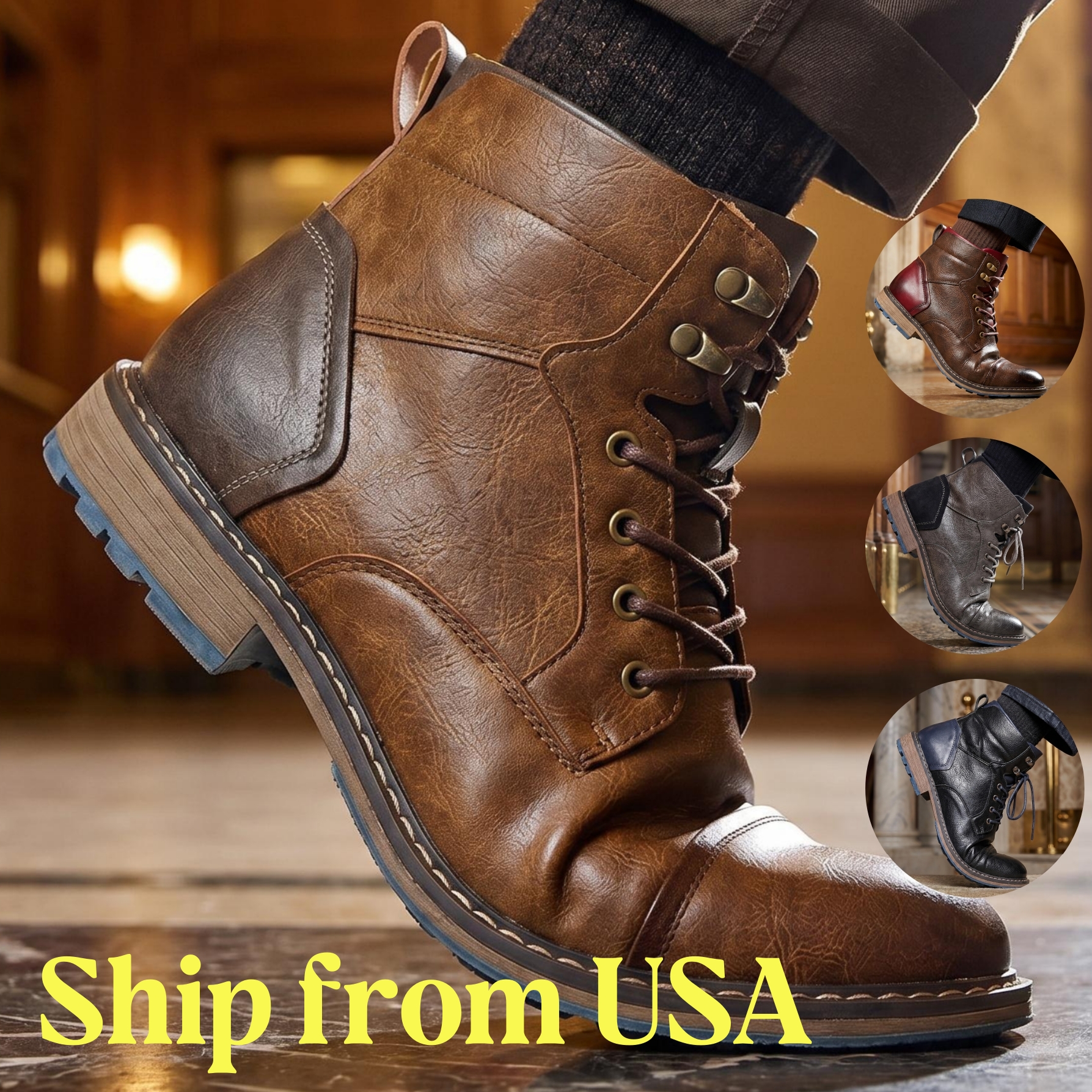 Bottes pour hommes Marque 2026 Confortables Mode Rétro Bottines en cuir