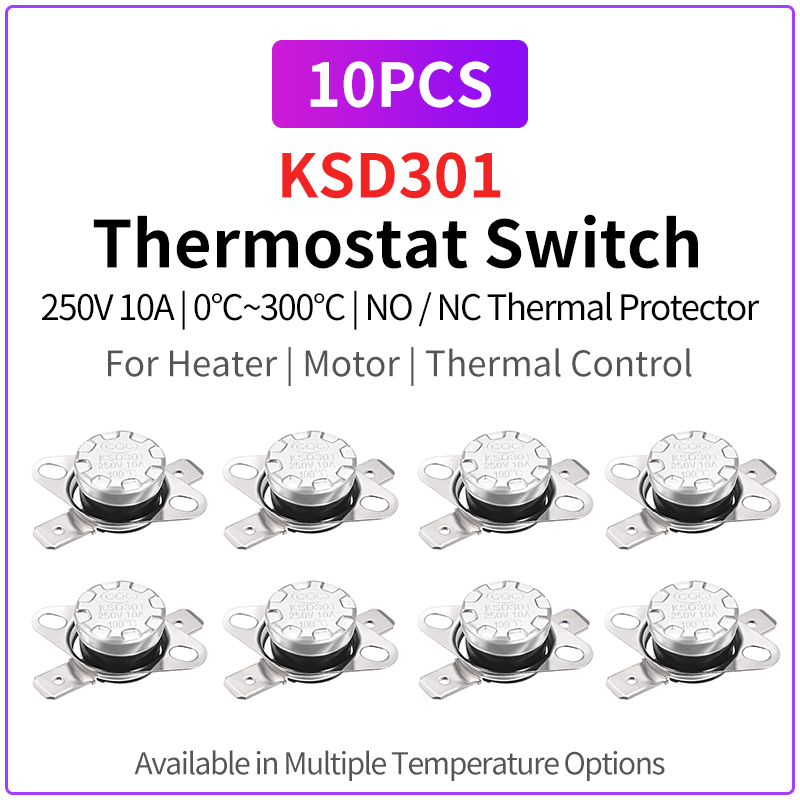 10 шт. переключатель термостата KSD301 250 В 10 А 0-300 ° C NO/NC Датчик контроля температуры термозащиты для прибора двигателя обогревателя