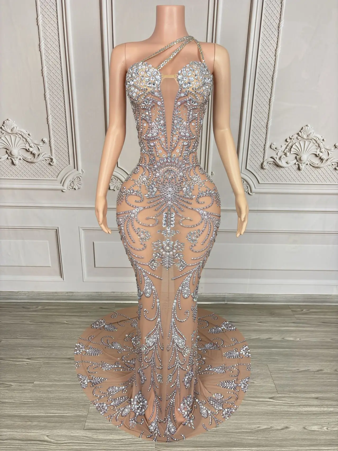 Vestido luxuoso de cauda de sereia com diamante, para aniversário, ocasião importante, vestido de festa, modelo cantor, desfile de moda, vestido de palco