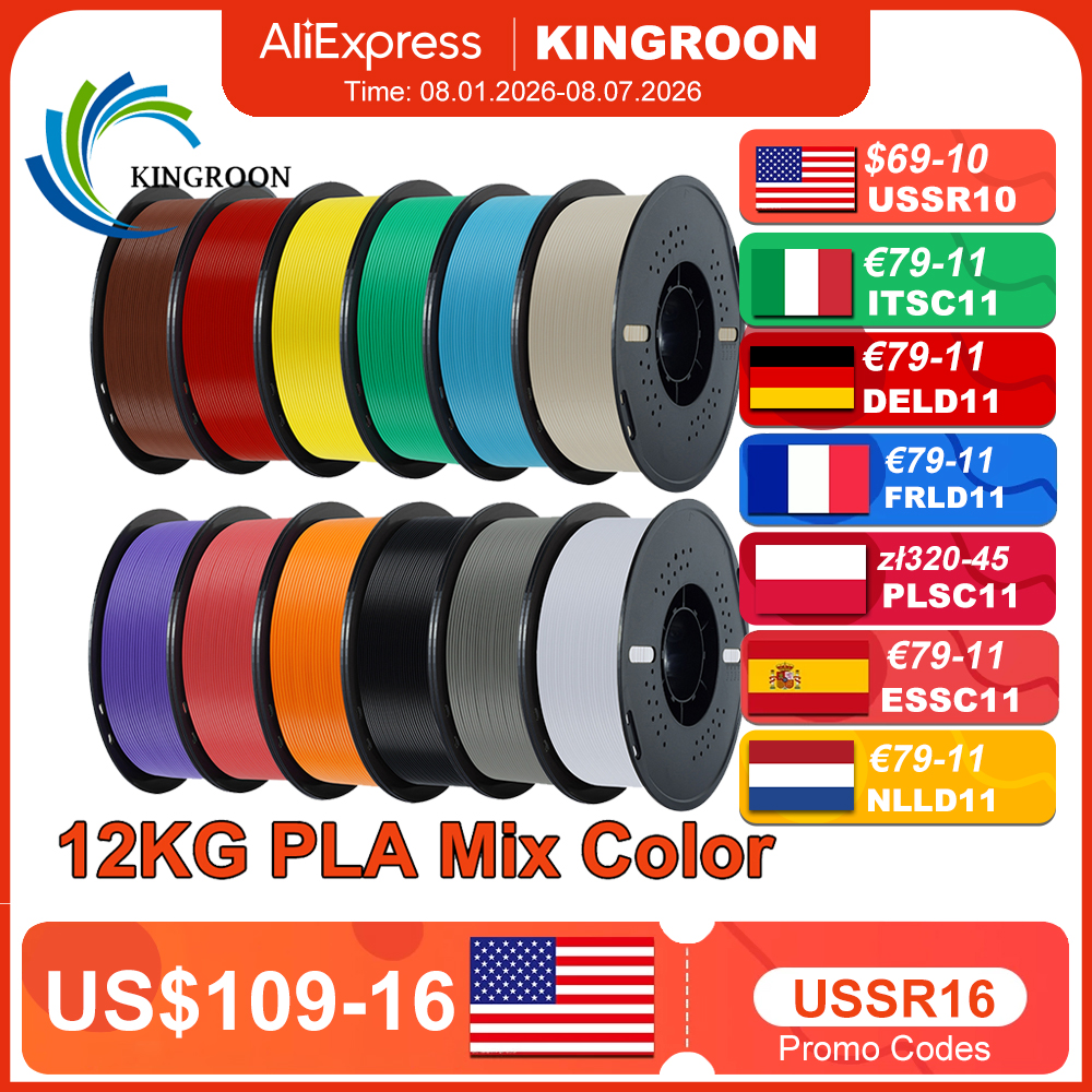 Filament PLA multicolore 10KG/22LBS, 1KG/rouleau, 1.75mm, pour imprimante 3D, matériel pour impression 3D, livraison gratuite