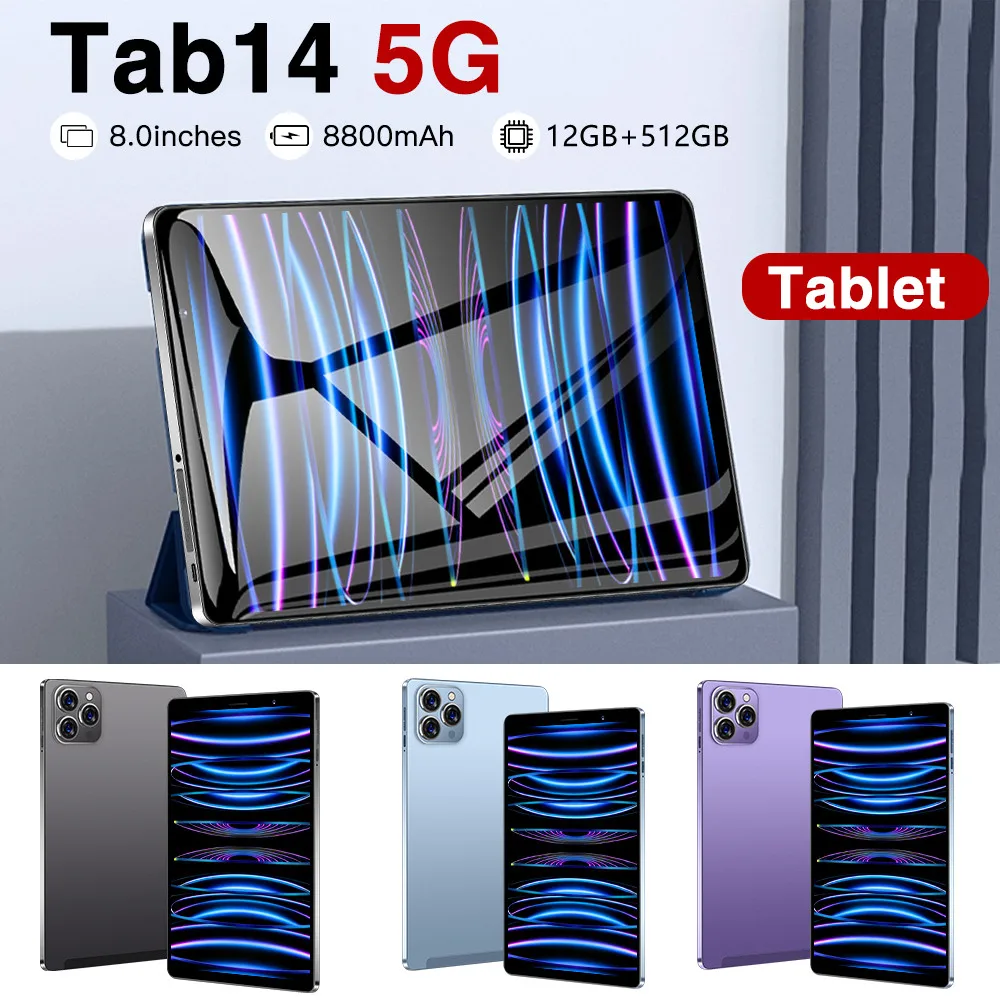 Gobal バージョン新しい TAB14 タブレット Pc 8 インチ Android 12 Bluetooth 12 ギガバイト 512 ギガバイトデカコア Google Play WPS 5G/4G WIFI ホット販売ラップトップ