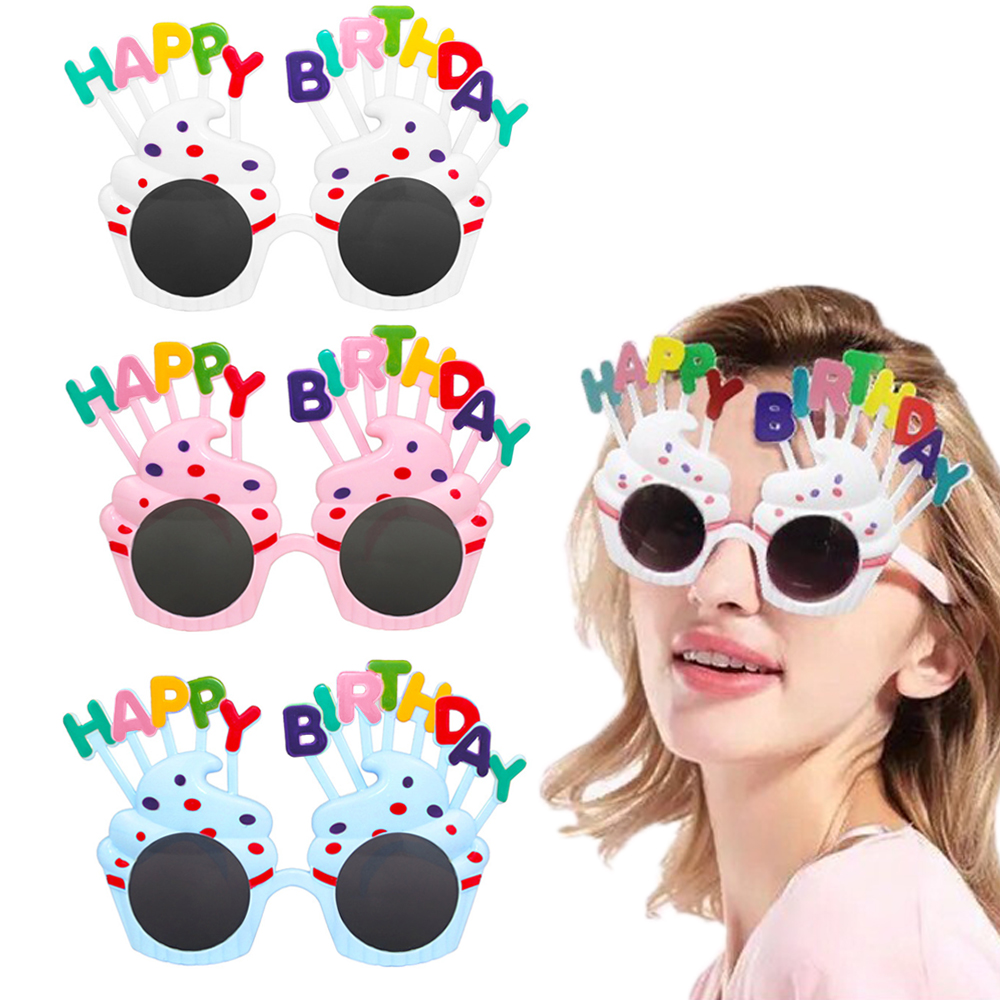 Lunettes en plastique Happy Birthday, accessoire de décoration pour fête d'anniversaire, 3 pièces