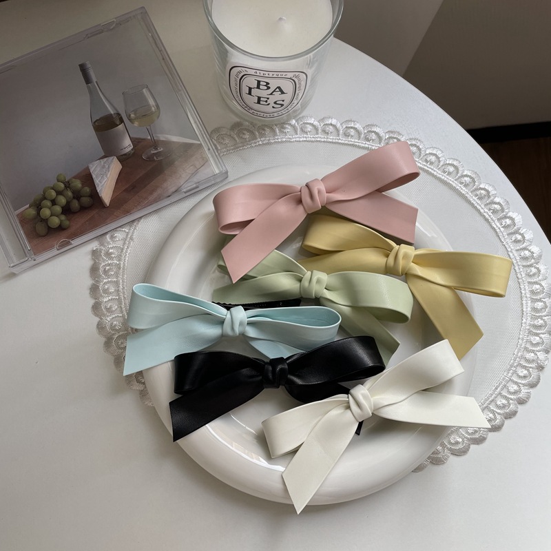 Doce primavera e verão cor rosa macaron couro arco hairpin duckbill clipe ins vento menina clipe lateral grampos de cabelo para menina