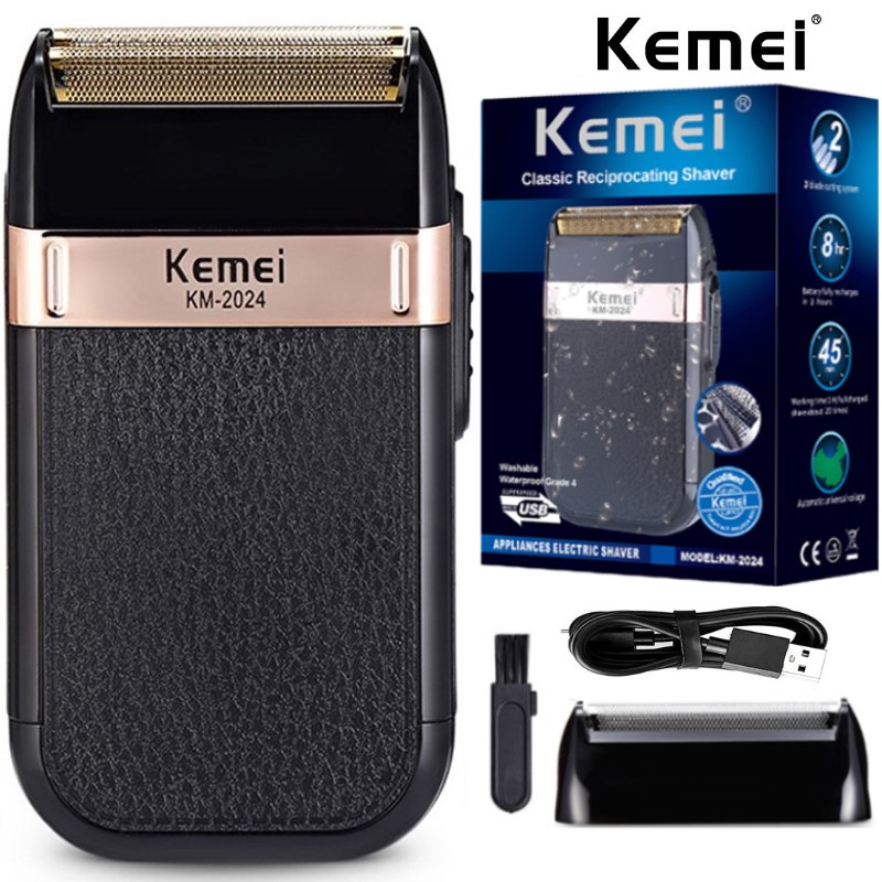 Kemei KM-2024 Powerful rechargeable shaver for men waterproof electric shaving machine bald head electric razor with extra mesh