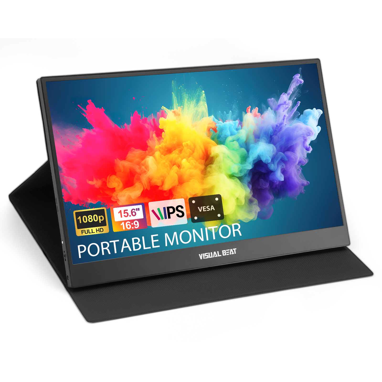 VISUAL BEAT Moniteur portable 15.6 pouces FHD 1080P USB-C écran d'ordinateur IPS panneau HDR avec HDMI touristes-haut-parleurs VESA pour ordinateur portable Mac PC