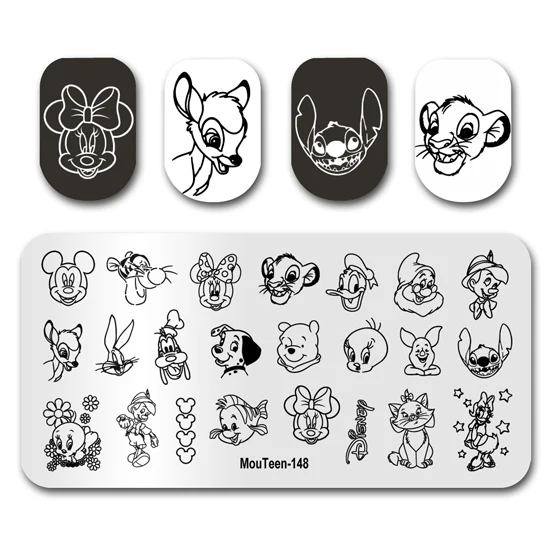 Pelat stempel MouTeen-148 Set manikur piring cap kuku Disney besar Mickey Mouse untuk alat cap seni kuku