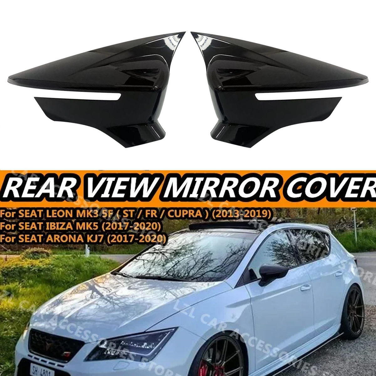 2x Osłony lusterek bocznych samochodowych do Seat Leon MK3 MK3.5 5F ST FR Cupra 2013-2019 Lusterko wsteczne błyszczące czarne / włókno węglowe