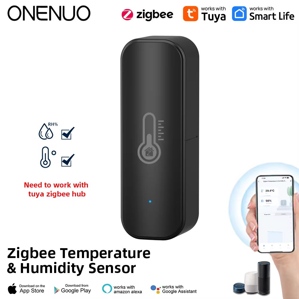 ONENUO Tuya ZigBee Slimme temperatuur- en vochtigheidssensor Batterijaangedreven ZigBee Smart Home Security Werk met Alexa Google Home