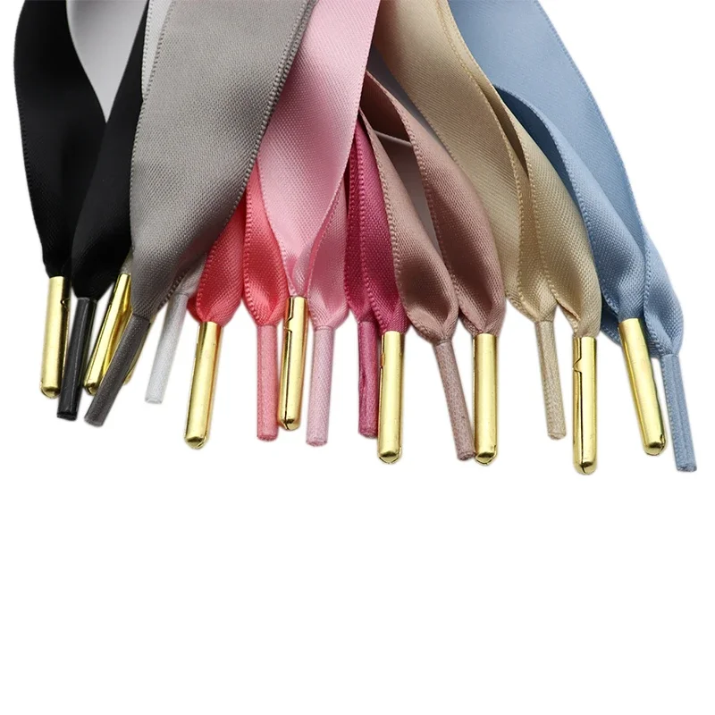 22mm Wide Colorful Ribbon Shoelaces with Golden Metal Tip for Laces End Satin Personalization Free Installation Zapatillas Mujer