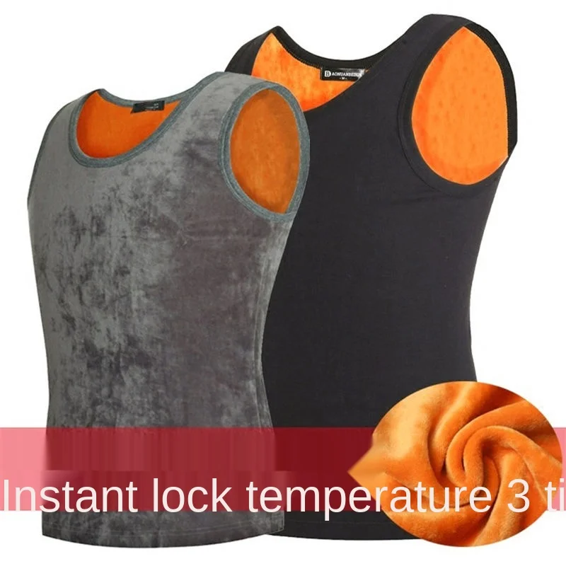 Mùa Đông Ấm Đầu Áo Vest Vàng Nhung Plus Nhung Dày Ấm Áo Vest Nam Cotton Slim-Phù Hợp Với Căn Cứ Quần Lót Sinh Nhiệt áo Vest