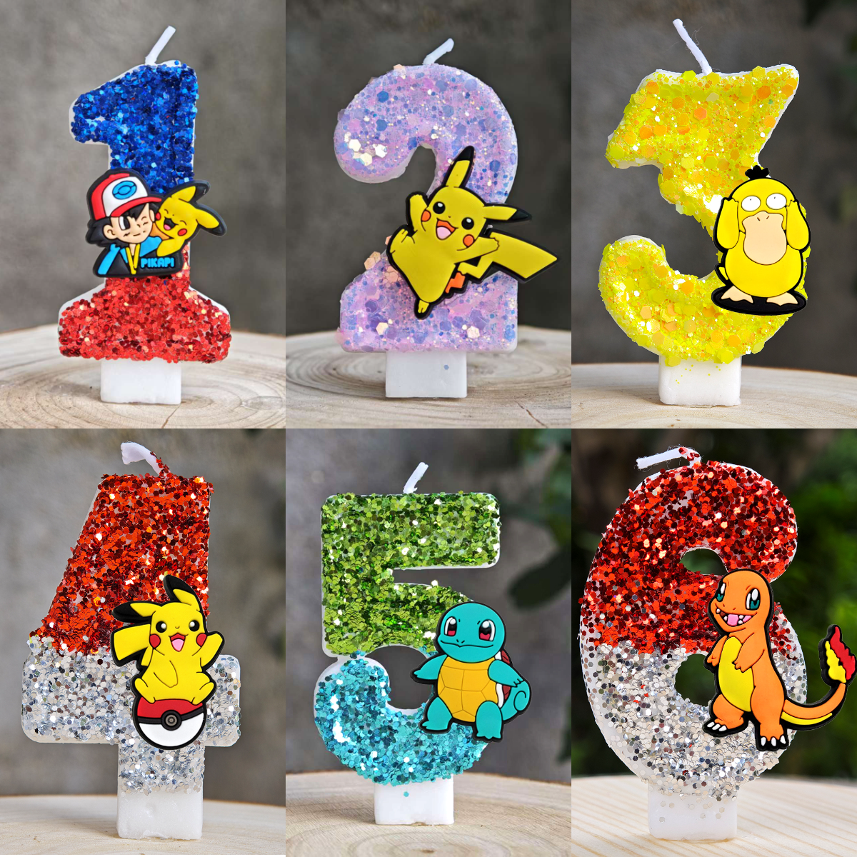 Vela de Pokémon número 0-9, vela de fútbol, decoración de pastel de Pikachu, fiesta de cumpleaños para niños, regalo de decoración para Baby Shower