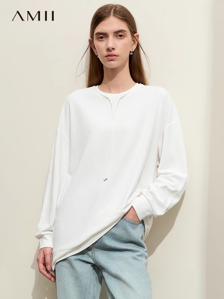 Felpe Sportive Minimaliste AMII per Donna, Nuova Collezione Autunno 2024, Magliette Comode e Trendy con Cappuccio e Cordoncino 12421006