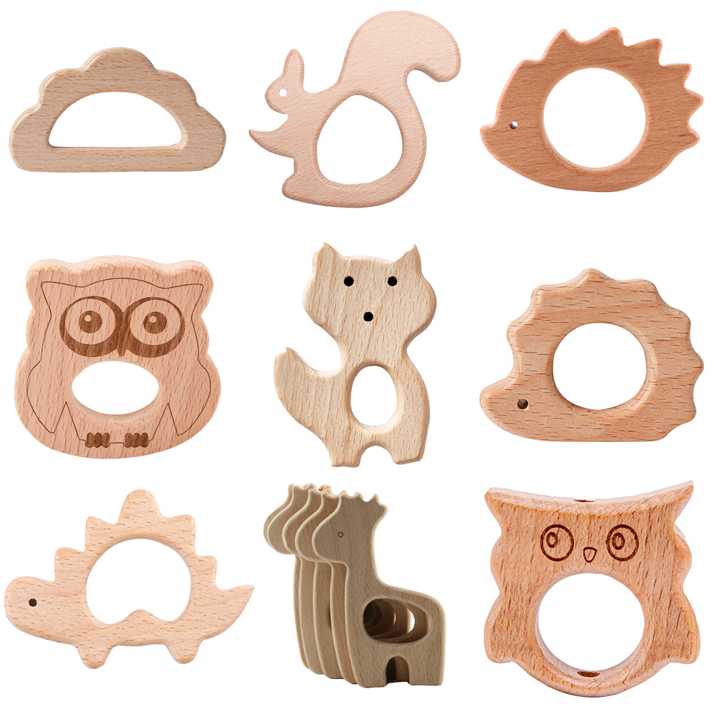2 pc Baby Wooden Toys 0 12 Month Baby Teeth Care Wooden Teether Animal Hedgehog Fox Hand  BPA Free Rattles Wooden Rattle Toys