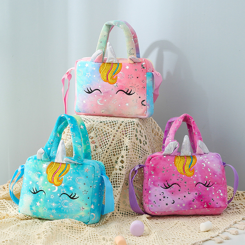 Plush Unicorn ไหล่เดี่ยว Crossbody กระเป๋าสําหรับกระเป๋าเหรียญเด็กสาวกระเป๋าเดินทางน่ารักนักเรียนของขวัญดินสอกระเป๋า