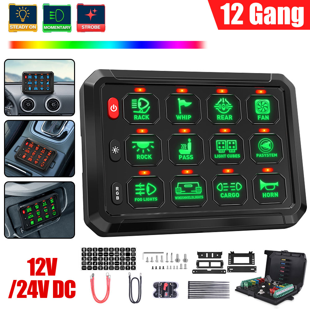 Universele 12/8 Gang Schakelpaneel RGB Led Verlichting DIY Bar Schakelaars Box Controller voor Universele Auto Vrachtwagen Boot UTV 4X4 4WD
