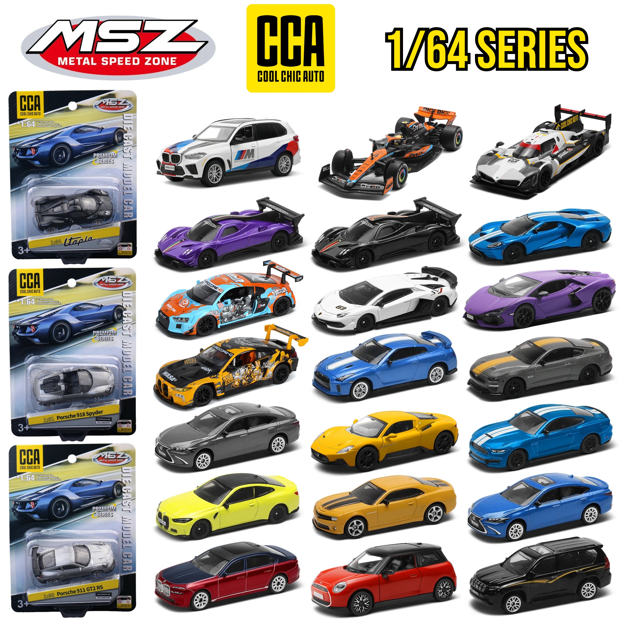 CCA 1/64 ของเล่นรถเหมาะสําหรับล้อร้อน & MINIGT 1:64 F1 Pagani Lamborghini BMW Audi Porsche TOYOTA Nissan Volkswagen