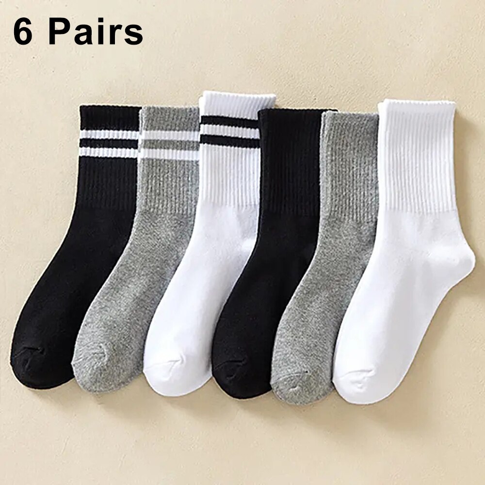 6/10 paires femmes mi chaussettes couleur unie respirant confortable en automne hiver absorbant la sueur haute qualité chaussettes décontractées sport