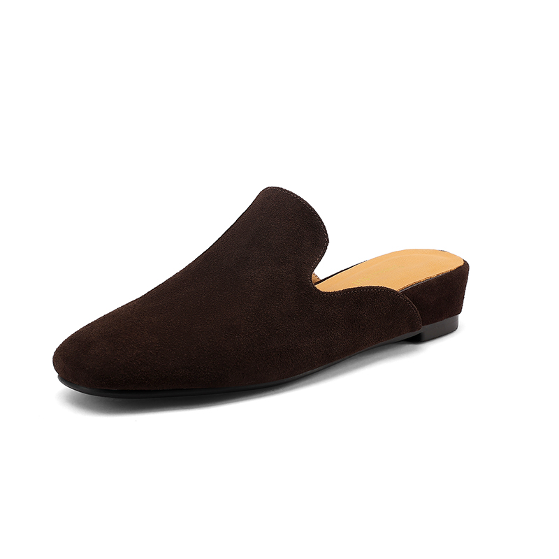 SmallHut Nouvelle Tendance 2026 Mules compensées d'été pour femme en daim de vache, à bout rond fermé, Noir Kaki Chocolat, Chaussures de soirée, Grandes tailles