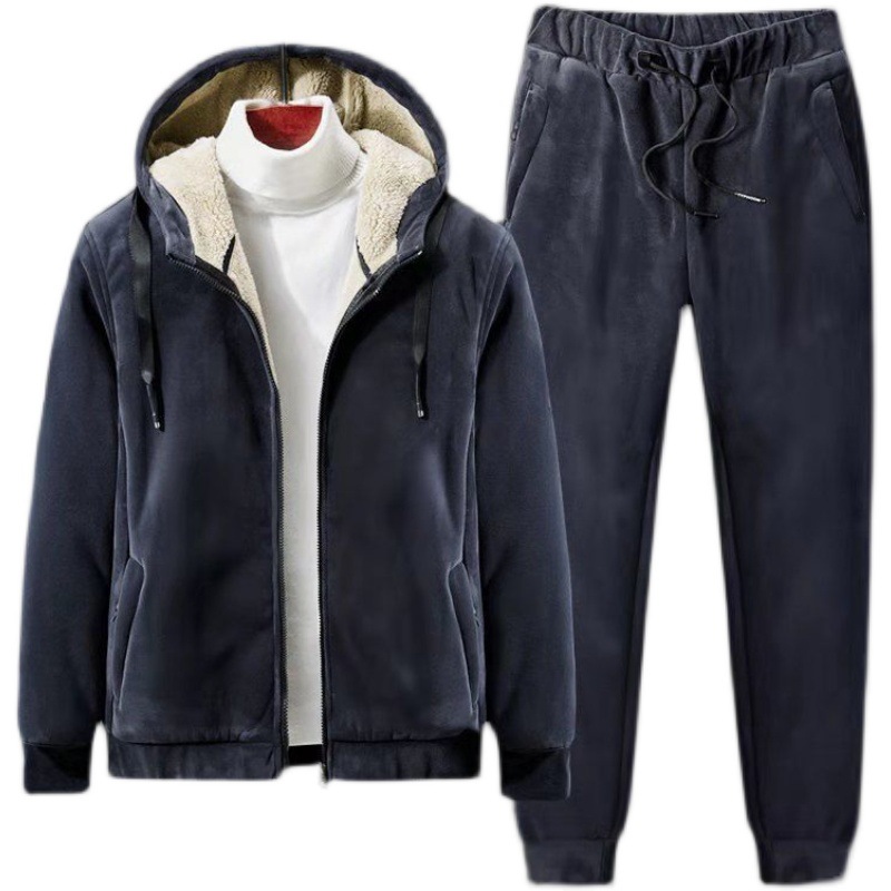 Mit kapuze Sweat-shirt + Hose 2-stück Sets Männer Set Sport Anzug Fleece Verdickt Sportswear Casual Männer Trainingsanzug Winter männlichen Trainingsanzug