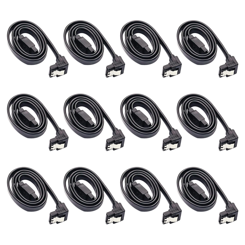12er-Pack SATA-Datenkabel, 90 Grad rechtwinkliges SATA III 6,0 Gbit/s-Kabel, schwarz, mit verriegelbarem SATA-Kabel für HDD-SSD-CD-DVD-Laufwerke