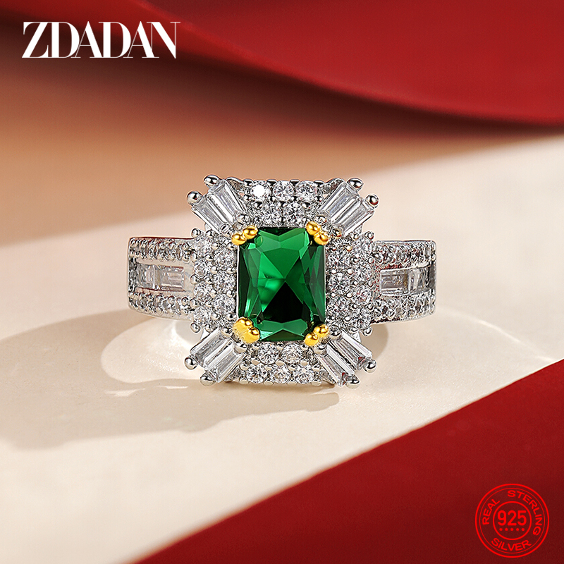 ZDADAN 925 เงินสเตอร์ลิงแหวนมรกตเพทายสำหรับผู้หญิงเสน่ห์งานแต่งงานเครื่องประดับของขวัญปาร์ตี้