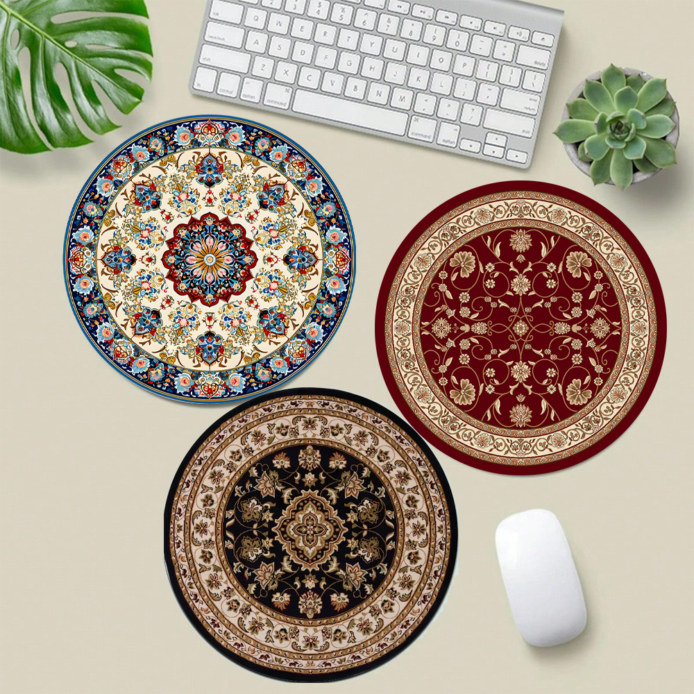 Ronde Mini Perzisch Tapijt Patroon Muismat Tafelkleed Antislipmat Desktop 20x20cm Game Computer Mat bureaumat