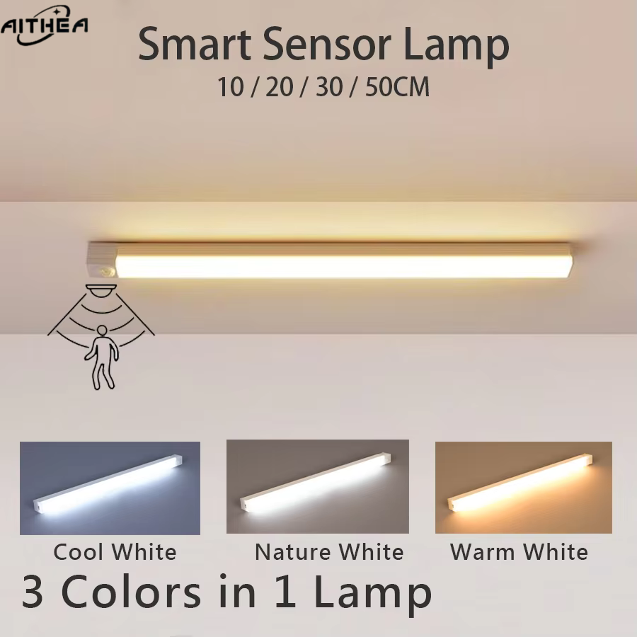 AITHEA LED モーションセンサーライト ワイヤレス USB 充電式ナイトライト ポータブル誘導ランプ キャビネット ワードローブ 階段用