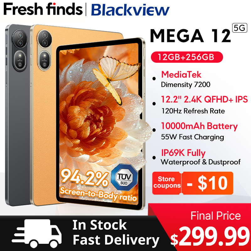 【Estreia mundial】Blackview MEGA 12 Tablet 5G 12,2 "2.4K 120Hz Display Dimensity 7200 CPU IP69K à prova d'água 50MP 10000mAh Pad PC