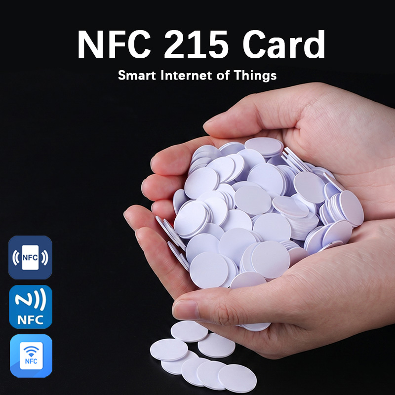 NFC Ntag215 13.56MHz NFC Coin Bonding Card Badge ISO/EC14443A 25mm Waterproof PVC 215 Electronic Tags Round card