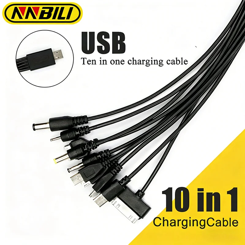 NNBILI 10-in-1 Multi-Head USB-Ladekabel, universelles einziehbares Reise-Ladekabel mit Micro-USB / Typ-C / Lightning-Anschluss